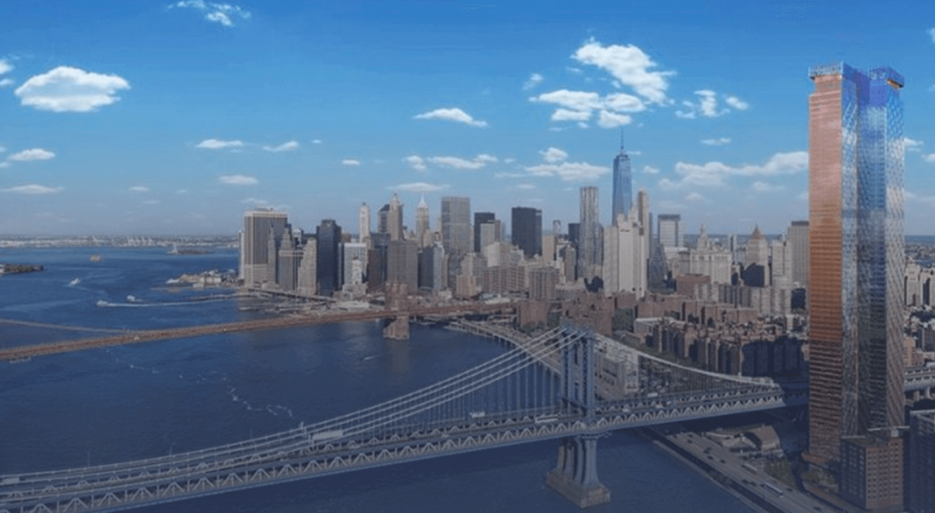 A New York bridge with buildings